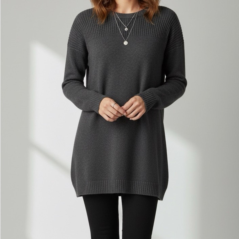 Aritzia Wilfred Free Tunic Sweater Grey Ribbed Knit XS Italian Yarn